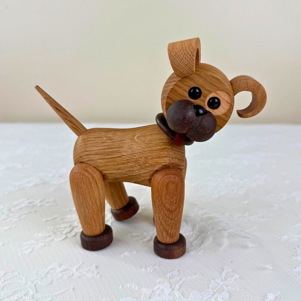 Spring Copenhagen Happy Wooden Dog Figurine Danish Design - In Box
